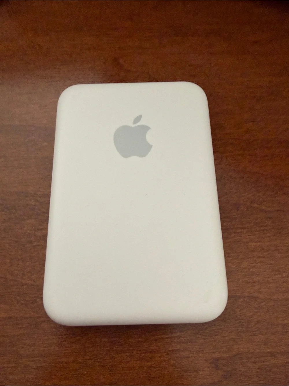 Apple White Portable Charger with Silver Logo